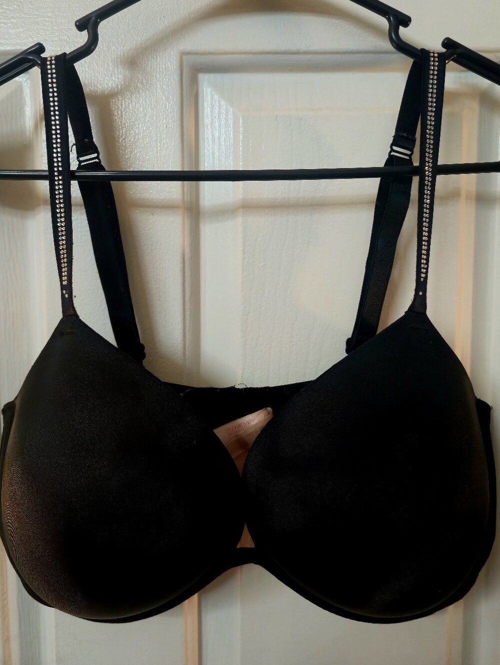 PINK Victoria's Secret Black Padded Bra with Rhinestone Straps